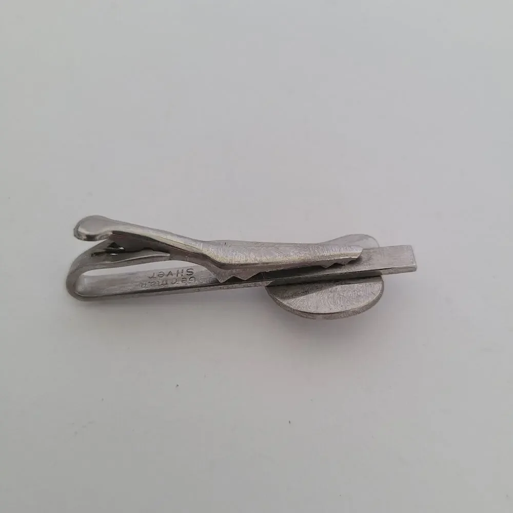 German Silver Tone Tie Bar Clip‎ Stick Clasp Pearl Unbranded Vintage